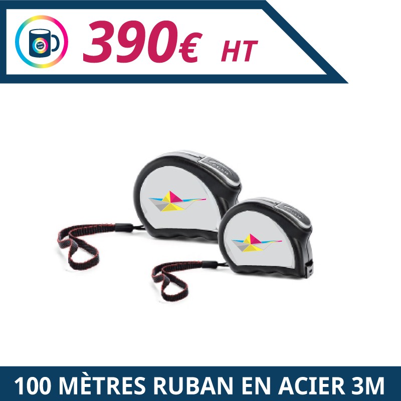 100 mètres ruban en acier de 3m - BTP à personnaliser - Imprimeur Marseille Textile