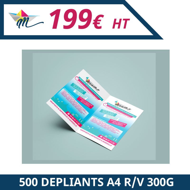 500 Dépliants A4 R/V 300g - Dépliant à personnaliser - Imprimeur Marseille Textile