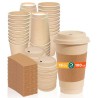 100 Tasses KRAFT 100 % compostables avec couvercles - 16 OZ - 14cm