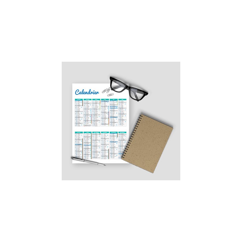 Calendrier papier souple Format A3 ( 29,7 x 42 cm ) - Calendrier à personnaliser - Imprimeur Marseille Textile