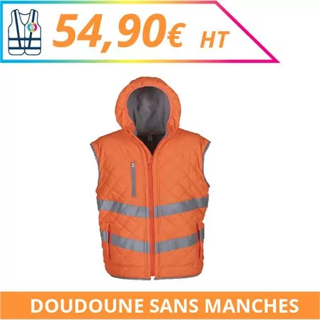 Doudoune sans manches haute visibilité - Chantier à personnaliser - Imprimeur Marseille Textile