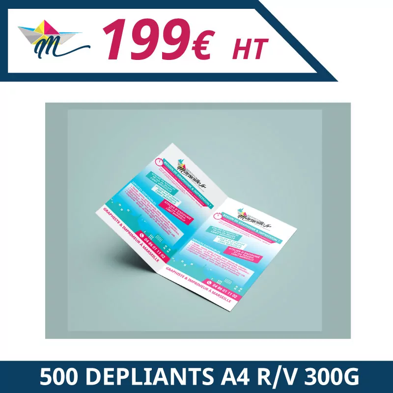 500 Dépliants A4 R/V 300g - Dépliant à personnaliser - Imprimeur Marseille Textile