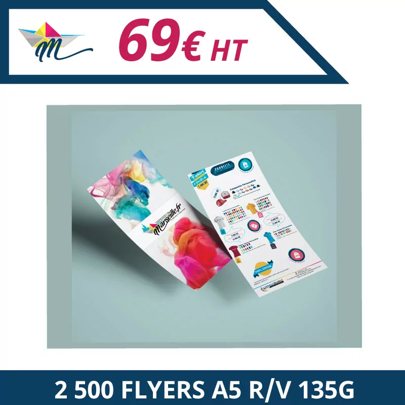 2 500 Flyers A5 R/V 135g - Flyer à personnaliser - Imprimeur Marseille Textile